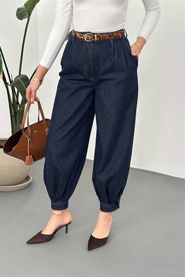 Toptan Mavi Paçası Pileli Kot Pantolon