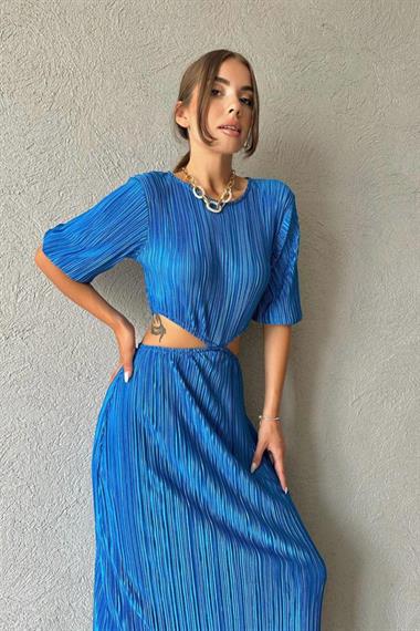 Toptan Mavi Piliseli Elbise