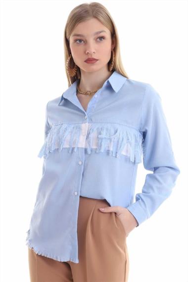 Toptan Mavi Püsküllü ve Garnili Gömlek