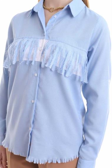 Toptan Mavi Püsküllü ve Garnili Gömlek