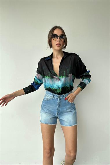 Toptan Mavi Renk Desenli Gömlek