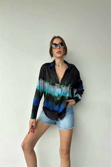 Toptan Mavi Renk Desenli Gömlek