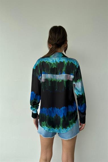 Toptan Mavi Renk Desenli Gömlek