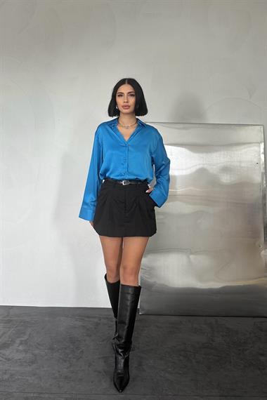 Toptan Mavi Saten Gömlek