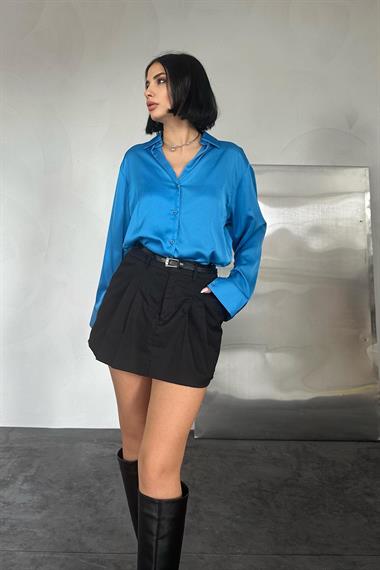 Toptan Mavi Saten Gömlek