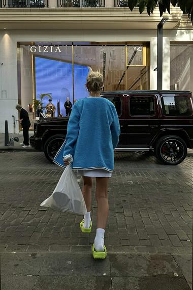 Wholesale Blue Striped Boucle Cardigan