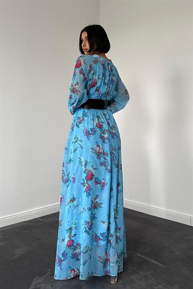 Toptan Mavi Şifon Elbise