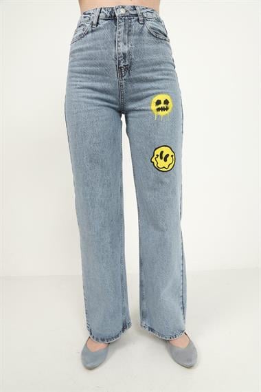 Toptan Mavi Smiley Jeans Pantolon