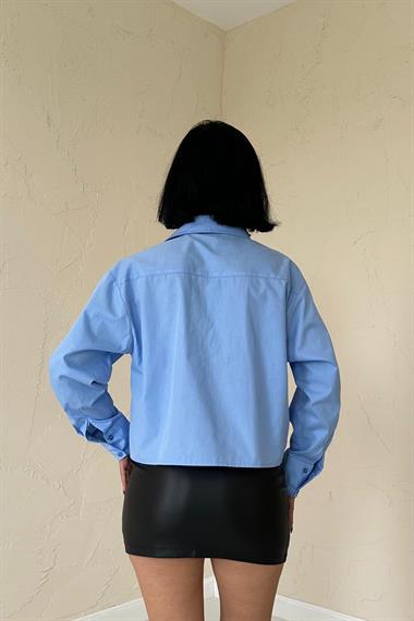 Toptan Mavi Taş İşlemeli Gömlek