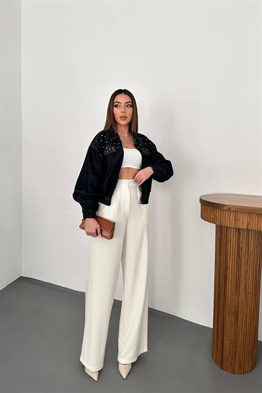 Toptan Mavi Taşlı Kısa Kot Ceket