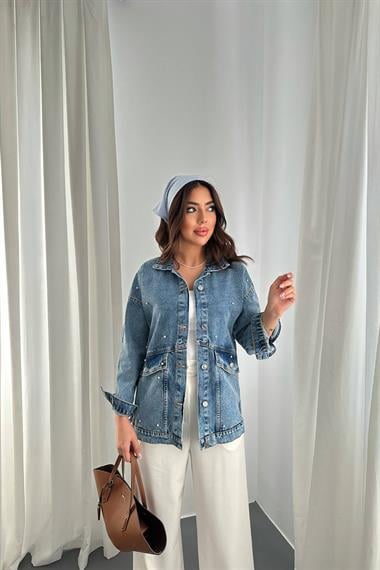 Toptan Mavi Taşlı Kot Ceket