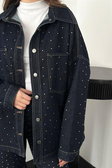 Toptan Mavi Taşlı Kot Gömlek Pantolon Takım