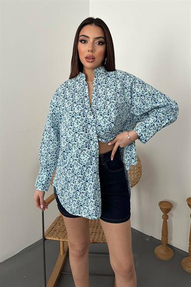 Wholesale Blue V-Neck and Patterned Shirt