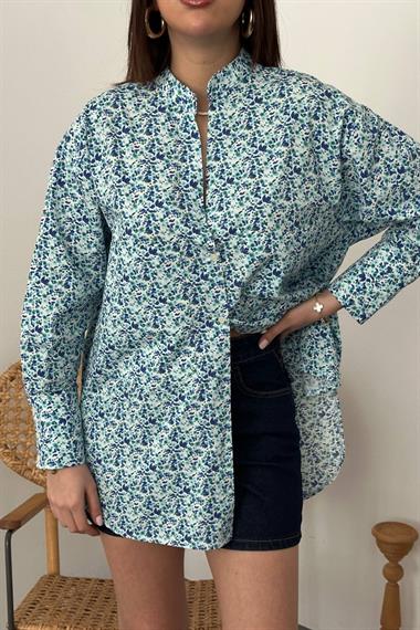 Wholesale Blue V-Neck and Patterned Shirt