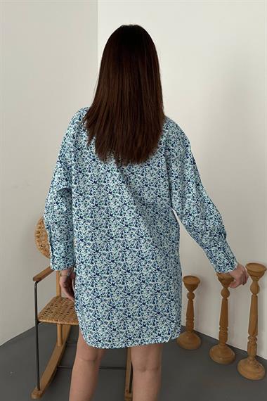 Wholesale Blue V-Neck and Patterned Shirt