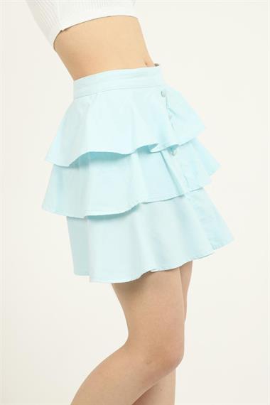 Toptan Mavi Volanlı Kot Etek