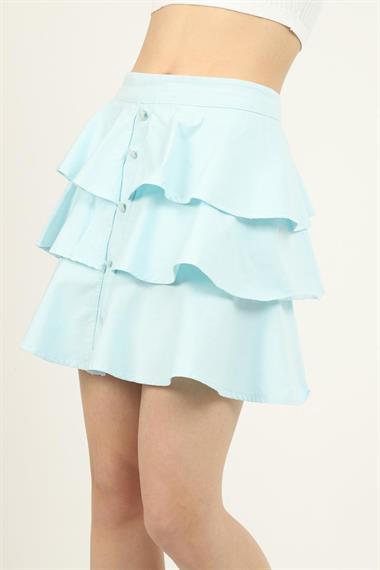 Toptan Mavi Volanlı Kot Etek