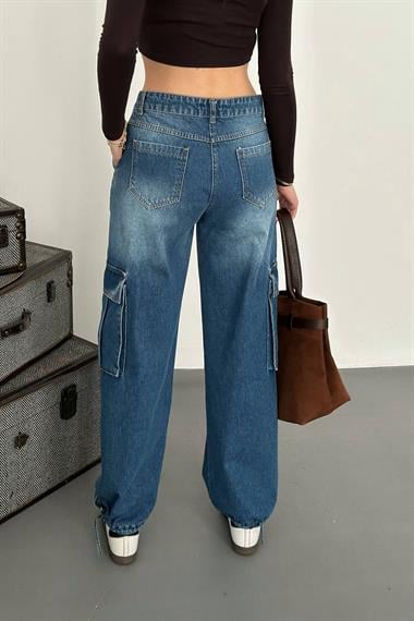 Toptan Mavi Yan Cepli Jeans Pantolon