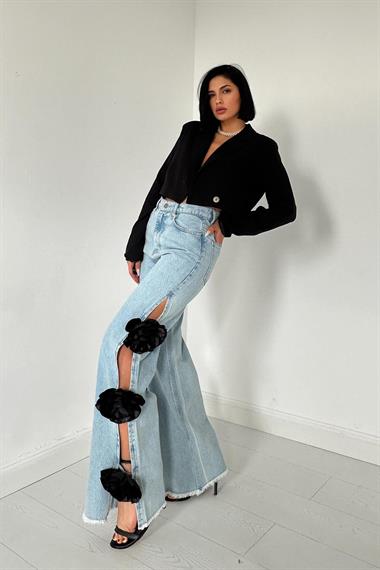 Toptan Mavi Yanları Güllü Jeans Pantolon