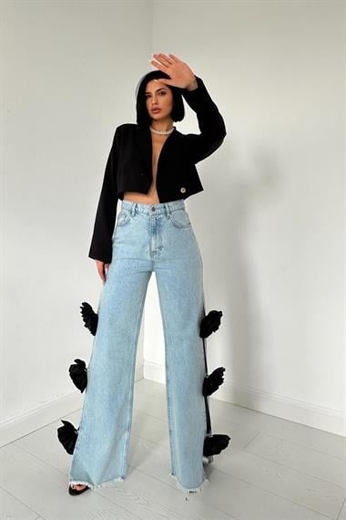 Toptan Mavi Yanları Güllü Jeans Pantolon