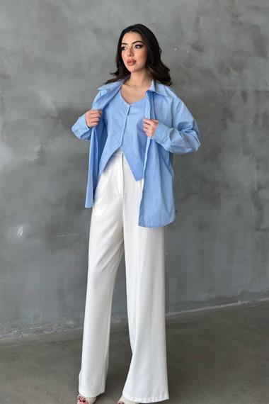 Toptan Mavi Yelekli Gömlek