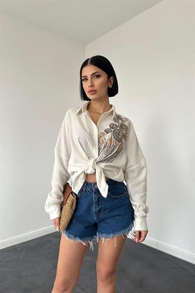 Wholesale Melange Sequin Embroidered Free Size Shirt