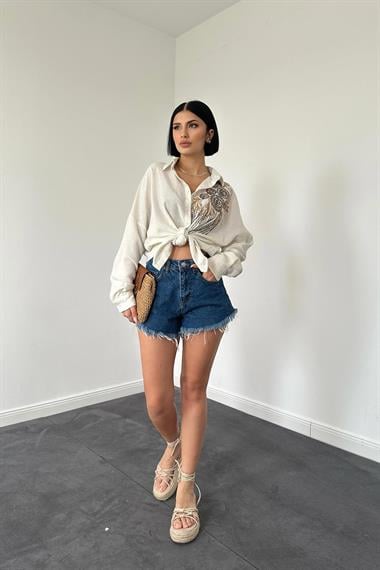 Wholesale Melange Sequin Embroidered Free Size Shirt