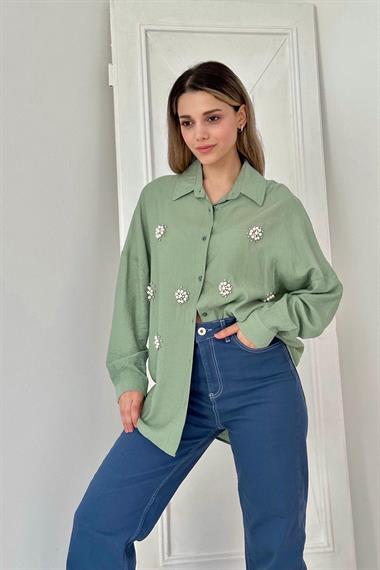 Toptan Mint 8 Parça Taşlı Gömlek