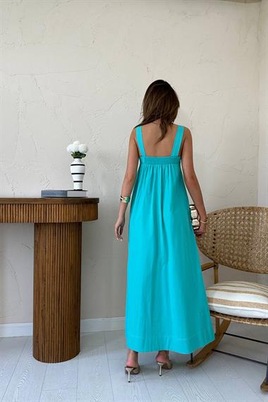 Toptan Mint Askılı Cepli Elbise