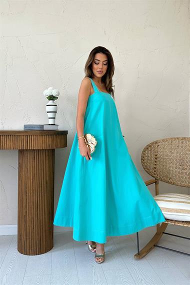 Toptan Mint Askılı Cepli Elbise