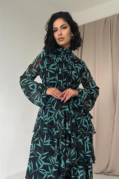 Toptan Mint Bel Detaylı Elbise