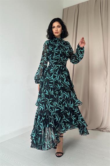 Toptan Mint Bel Detaylı Elbise