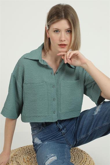 Toptan Mint Gofre Desenli Cepli Gömlek