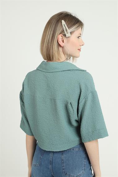 Toptan Mint Gofre Desenli Cepli Gömlek