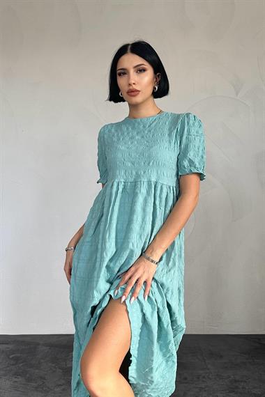 Toptan Mint Gofre Elbise
