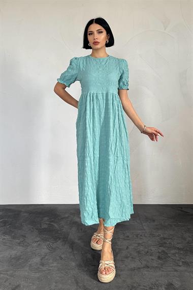 Toptan Mint Gofre Elbise