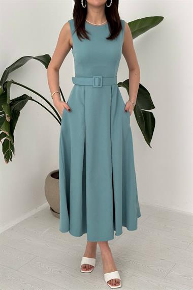 Toptan Mint Halter Yaka Kloş Elbise