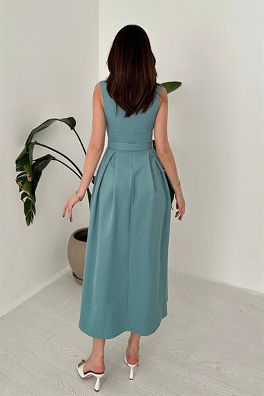 Toptan Mint Halter Yaka Kloş Elbise