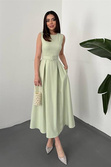 Toptan Mint Halter Yaka Kloş Elbise