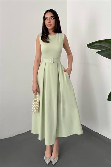 Toptan Mint Halter Yaka Kloş Elbise