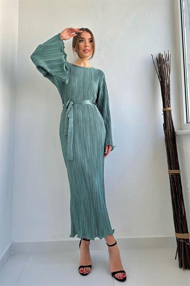 Toptan Mint İspanyol Kol Piliseli Elbise