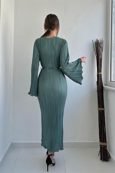 Toptan Mint İspanyol Kol Piliseli Elbise