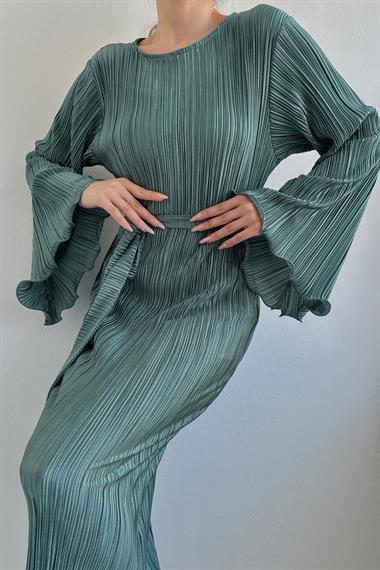 Toptan Mint İspanyol Kol Piliseli Elbise