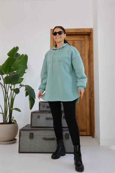 Wholesale Mint Hooded Garni Detail Sweatshirt