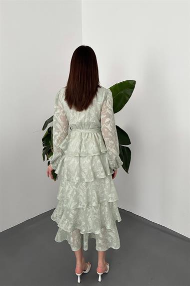 Toptan MİNT Kat Kat Jakarlı Elbise