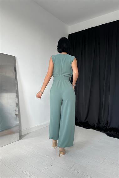 Toptan Mint Kemerli Pileli Tulum