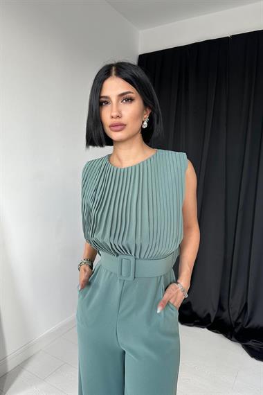 Toptan Mint Kemerli Pileli Tulum