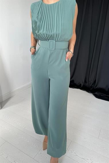 Toptan Mint Kemerli Pileli Tulum