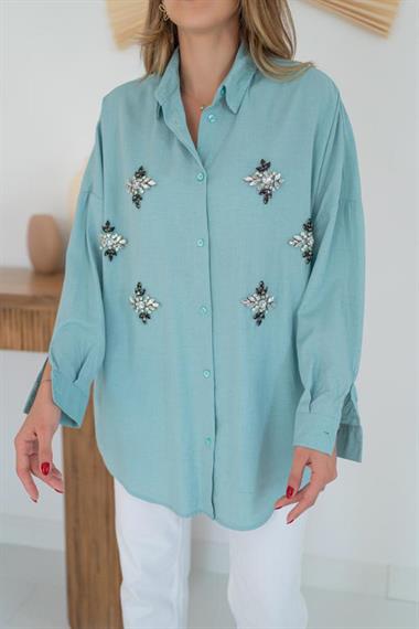Wholesale Mint Linen Stoned Shirt