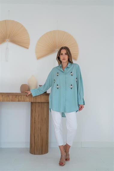 Wholesale Mint Linen Stoned Shirt
